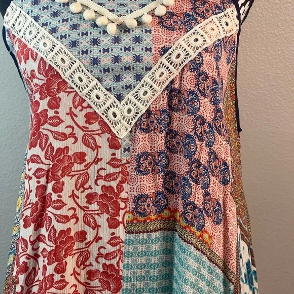 🔺SOLD🔺Kori America Boho Patchwork Maxi Dress Multicolor Floral Sleeveless - Picture 3 of 9